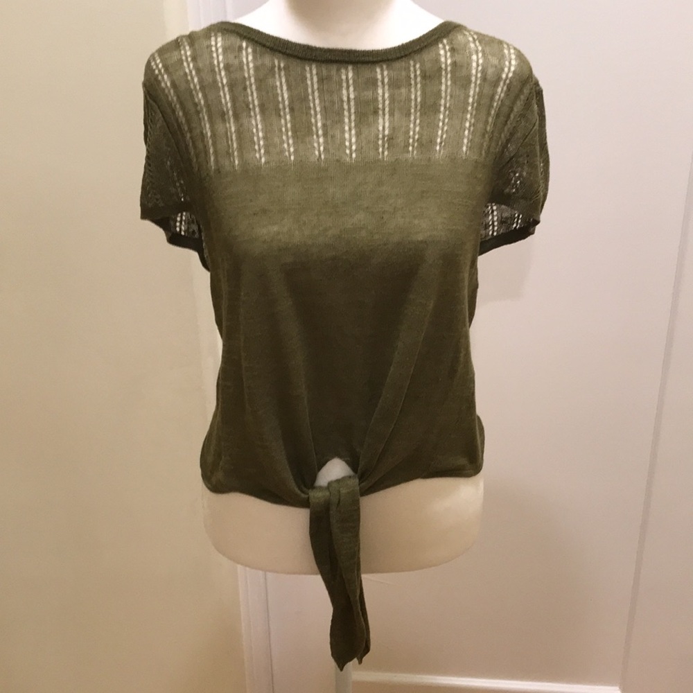 Alice and Olivia olive green top with waist tie